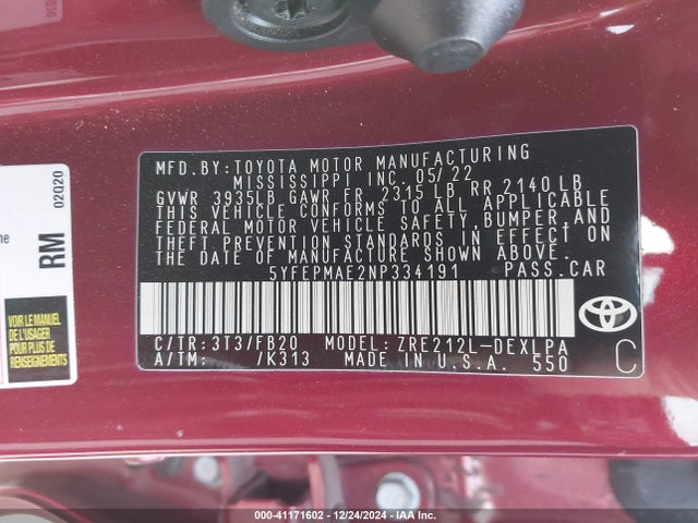 Toyota COROLLA LE 2022 5YFEPMAE2NP334191 Image 9