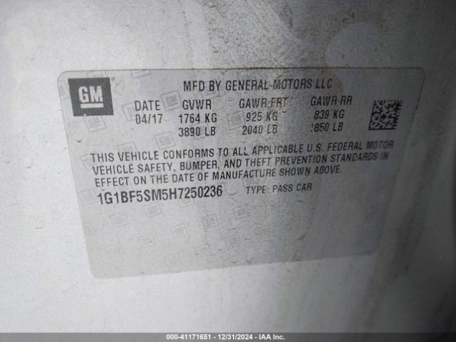 1G1BF5SM5H7250236 Chevrolet Cruze Premier Auto