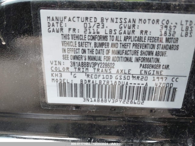 3N1AB8BV3PY228602 Nissan Sentra S Xtronic Cvt