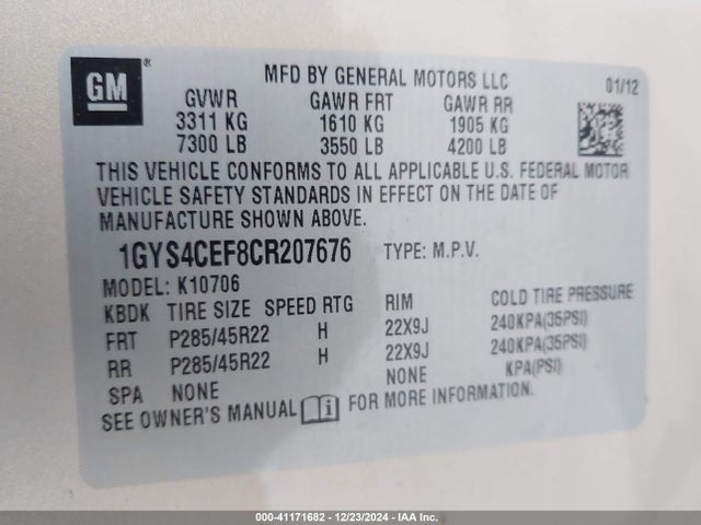 2012 CADILLAC ESCALADE 1GYS4CEF8CR207676 Photo 8