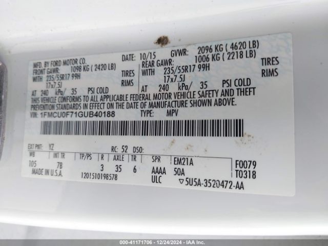 1FMCU0F71GUB40188 Ford ESCAPE S
