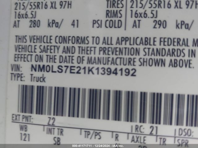 NM0LS7E21K1394192 Ford Transit Connect Xl