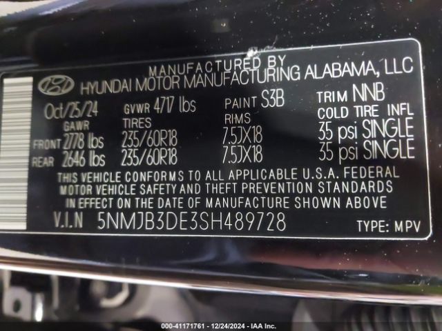 5NMJB3DE3SH489728 Hyundai TUCSON SEL