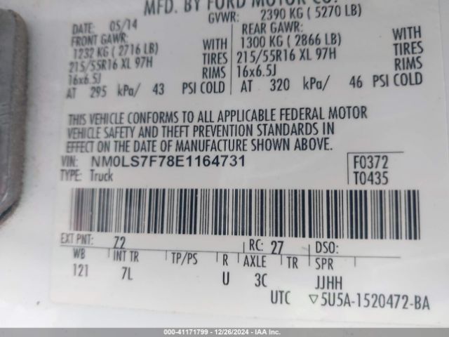 NM0LS7F78E1164731 Ford Transit Connect Xlt