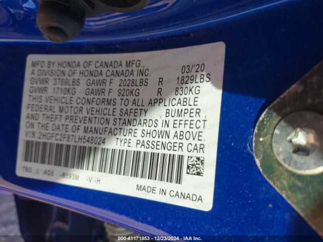 2HGFC2F87LH548024 Honda Civic Sport