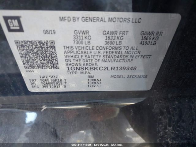 1GNSKBKC2LR139348 Chevrolet Tahoe 4wd Lt