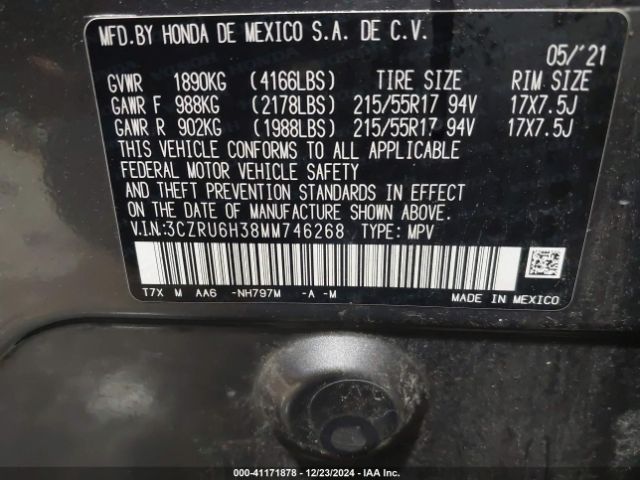 3CZRU6H38MM746268 Honda Hr-v Awd Lx