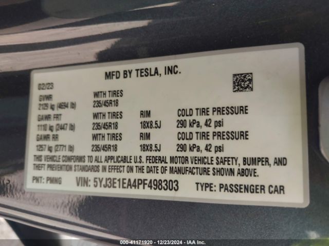 5YJ3E1EA4PF498303 Tesla Model 3 Rear-wheel Drive