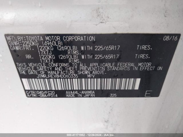 JTMRJREV8HD060335 Toyota Rav4 Hybrid Xle