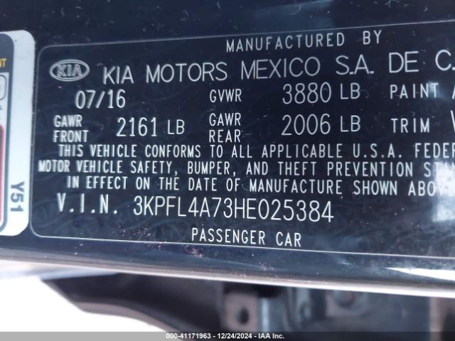 3KPFL4A73HE025384 KIA FORTE S