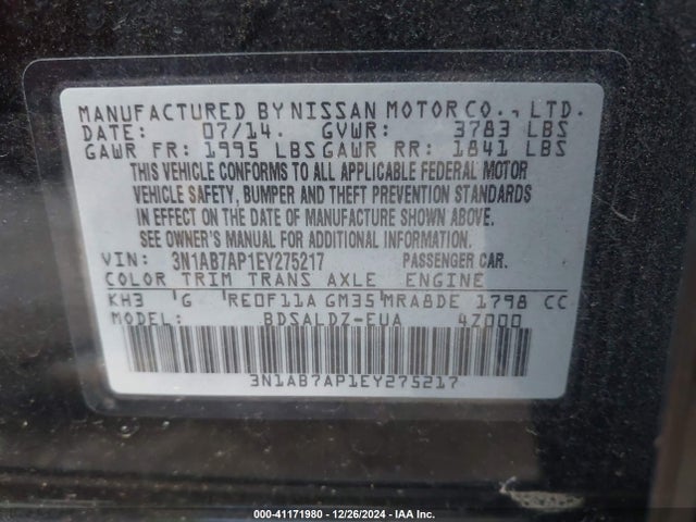 Nissan SENTRA SV 2014 3N1AB7AP1EY275217 Image 9