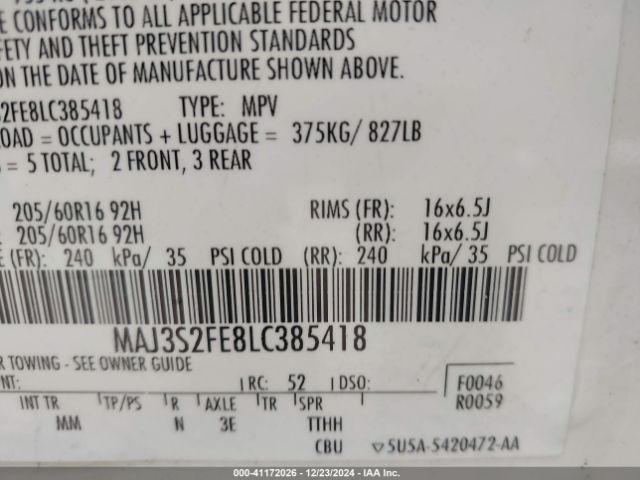 MAJ3S2FE8LC385418 Ford ECOSPORT S