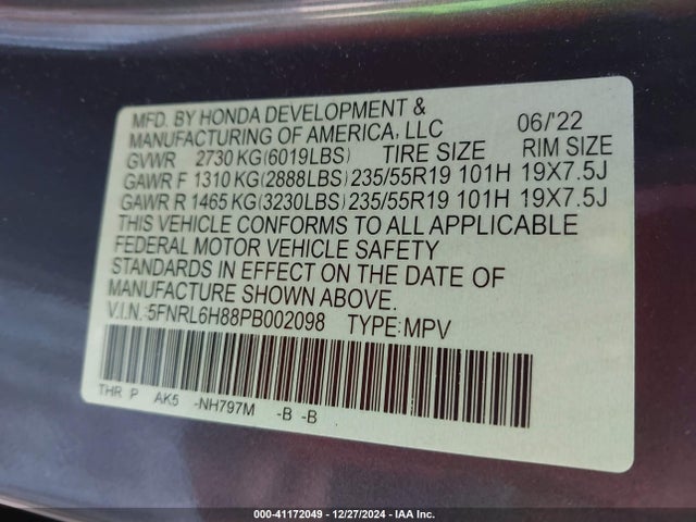 Honda Odyssey Touring 2023 5FNRL6H88PB002098 Image 9