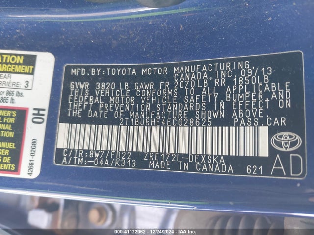 Toyota Corolla S Plus 2014 2T1BURHE4EC028625 Image 9
