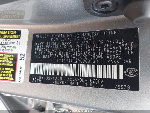4T1G11AK4RU863533 Toyota CAMRY SE