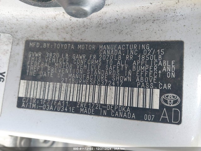 Toyota COROLLA L 2015 2T1BURHE5FC372417 Image 9