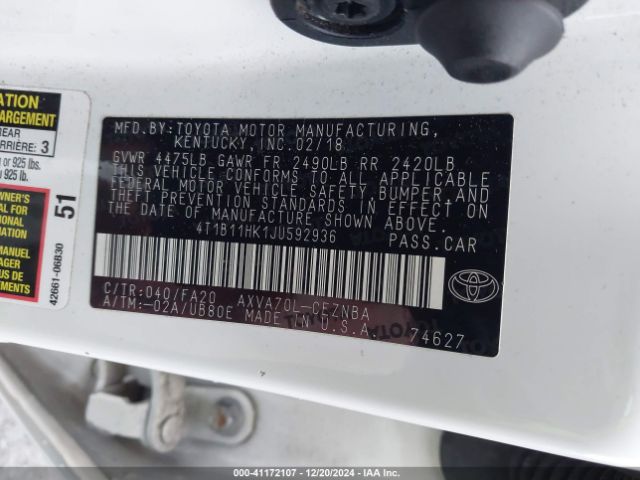 4T1B11HK1JU592936 Toyota CAMRY LE