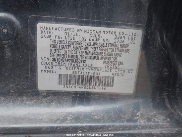 3N1CN7AP2GL863112 Nissan Versa 1.6 S