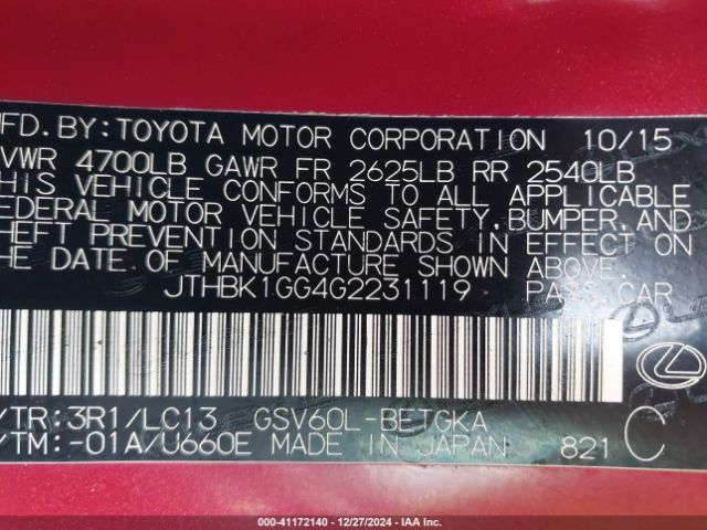 JTHBK1GG4G2231119 Lexus ES 350