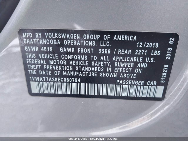 1VWAT7A39EC060794 Volkswagen Passat 1.8t S