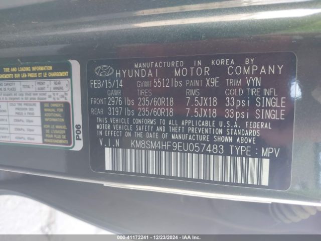 KM8SM4HF9EU057483 Hyundai Santa Fe Gls