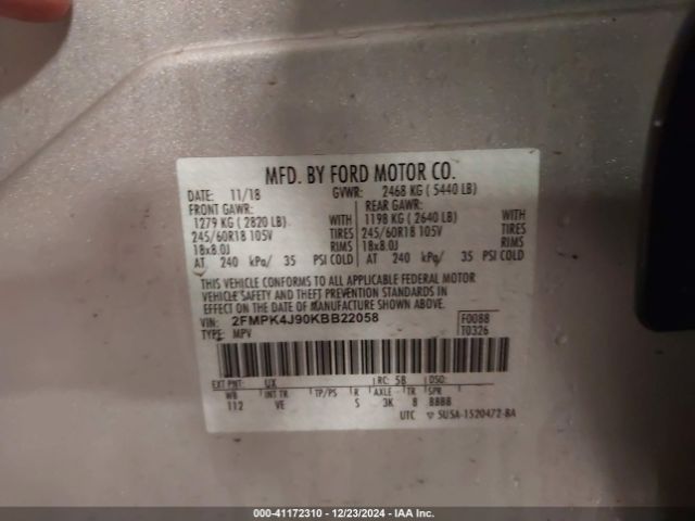 2FMPK4J90KBB22058 Ford EDGE SEL