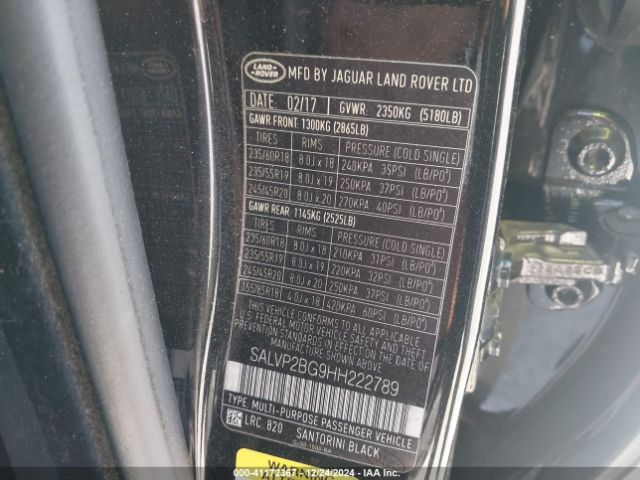 SALVP2BG9HH222789 Land Rover Range Rover Evoque Se/se Premium