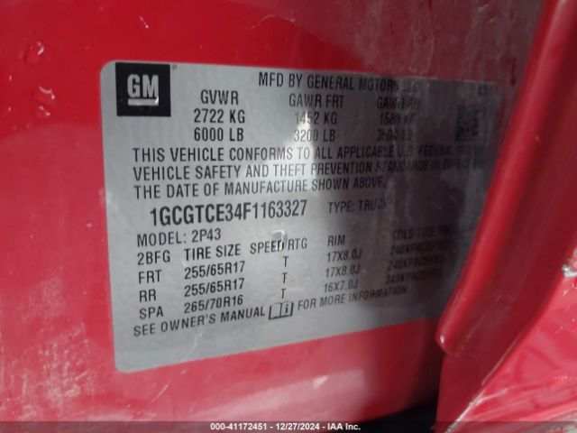 1GCGTCE34F1163327 Chevrolet Colorado Z71