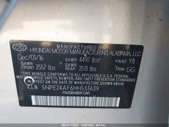 5NPE24AF6HH533639 Hyundai Sonata