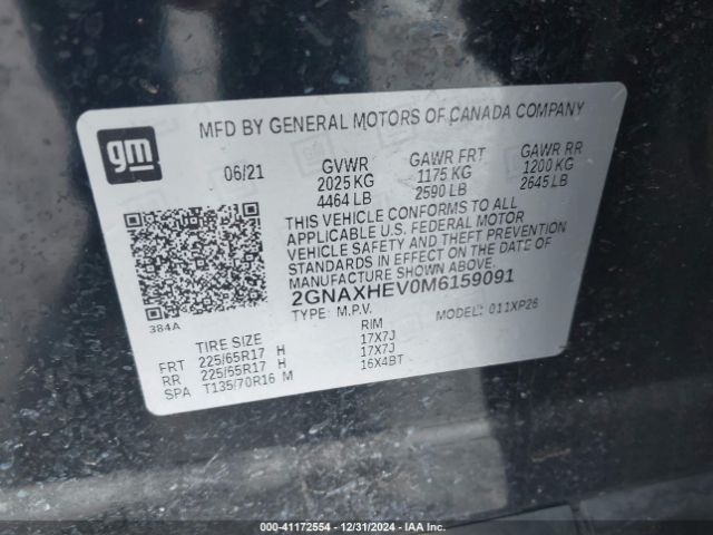 2GNAXHEV0M6159091 Chevrolet Equinox Fwd Ls