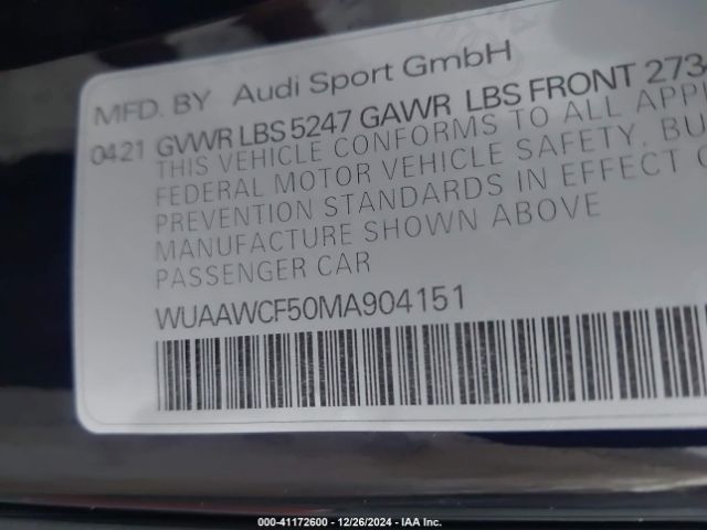 WUAAWCF50MA904151 Audi Rs 5 Sportback Tfsi Quattro Tiptronic