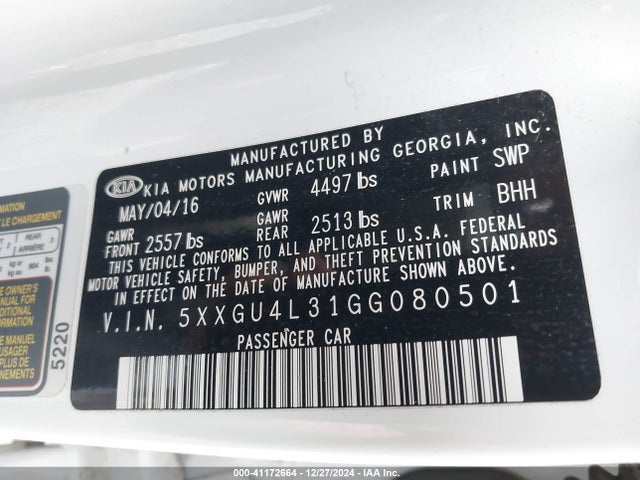KIA OPTIMA EX 2016 5XXGU4L31GG080501 Image 9