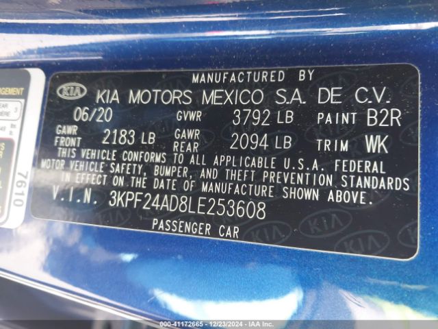 3KPF24AD8LE253608 KIA Forte Lxs