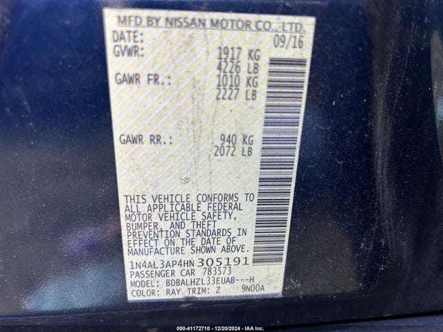 Nissan Altima 2.5 Sr 2017 1N4AL3AP4HN305191 Image 9