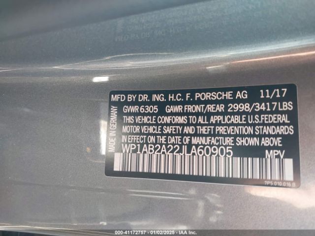 WP1AB2A22JLA60905 Porsche CAYENNE S