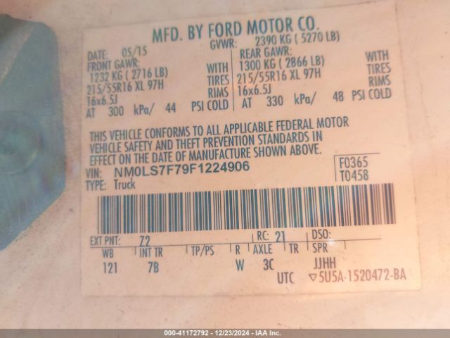 NM0LS7F79F1224906 Ford Transit Connect Xlt