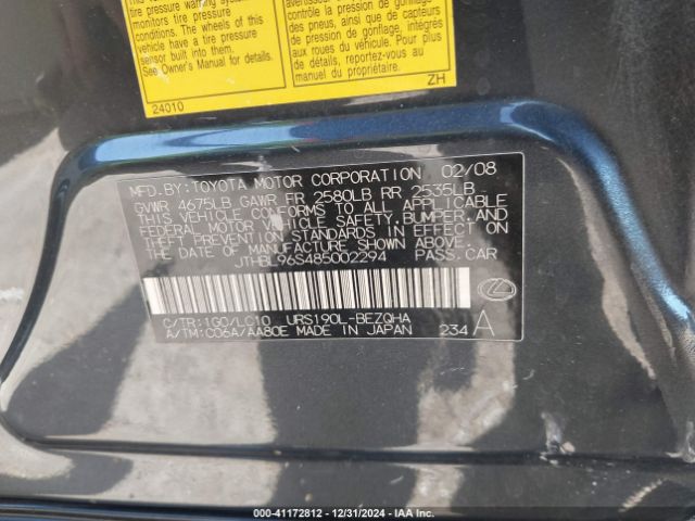 2008 LEXUS GS 460 JTHBL96S485002294 Photo 8