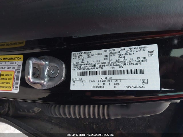 1FMCU9GN3PUA14268 Ford Escape Active