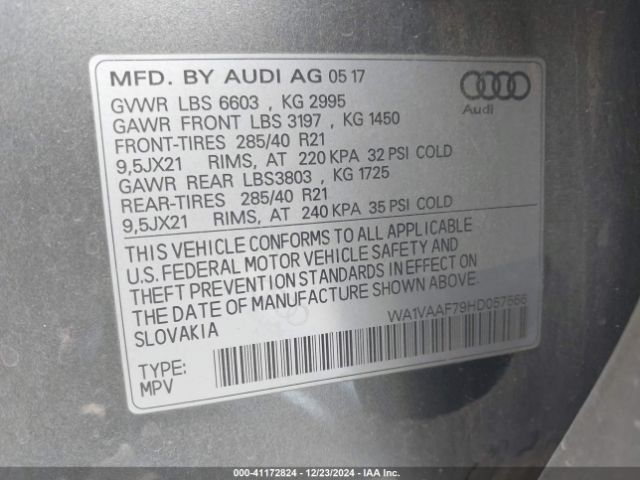 WA1VAAF79HD057566 Audi Q7 3.0t Premium