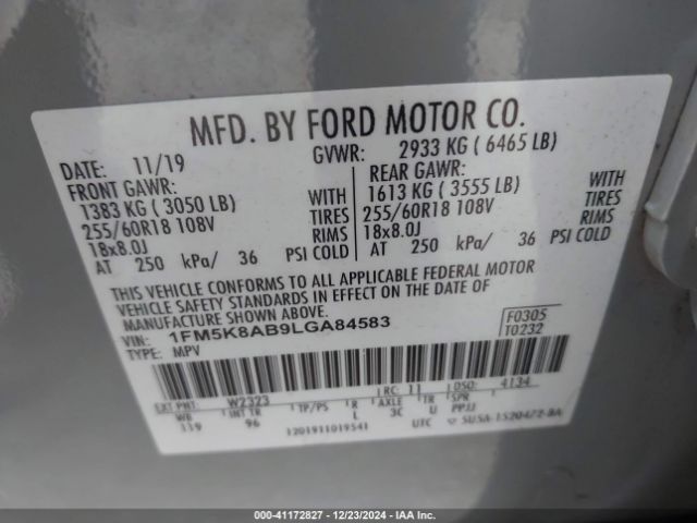1FM5K8AB9LGA84583 Ford Police Interceptor