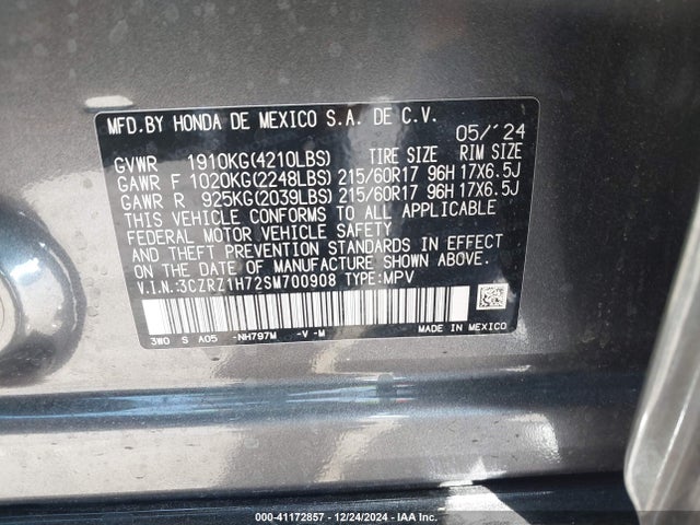 3CZRZ1H72SM700908 Honda Hr-v 2wd Ex-l