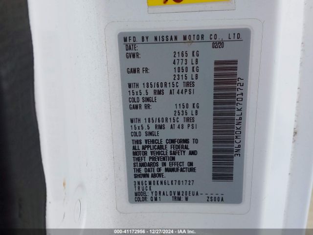 3N6CM0KN6LK701727 Nissan Nv200  Cargo S Xtronic Cvt