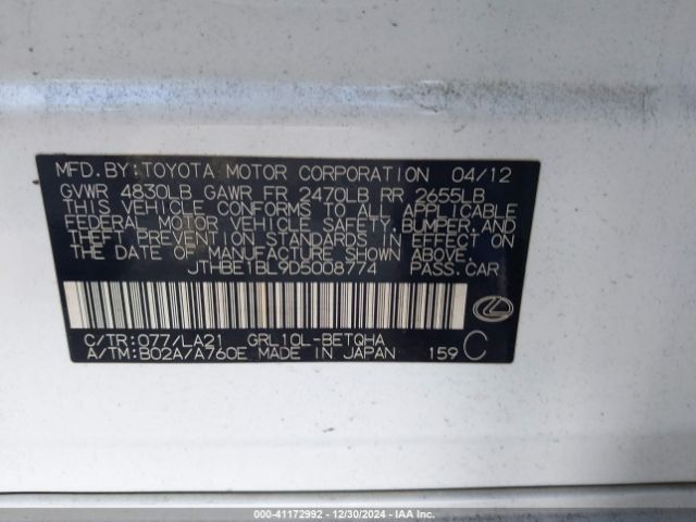 2013 LEXUS GS 350 JTHBE1BL9D5008774 Photo 8