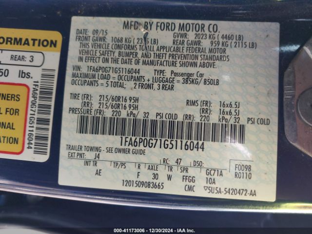 1FA6P0G71G5116044 Ford FUSION S