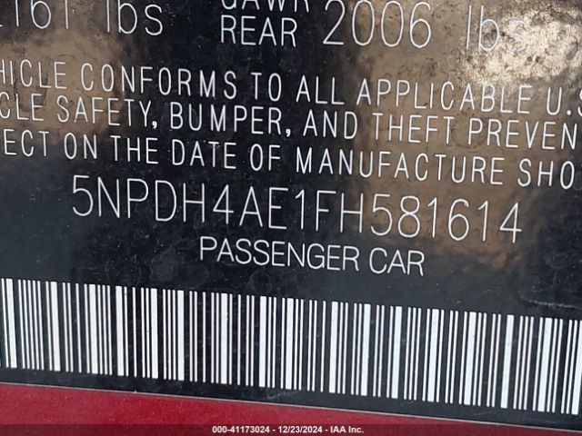 5NPDH4AE1FH581614 Hyundai ELANTRA SE