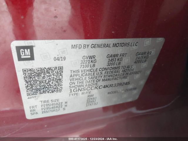 1GNSCCKC4KR339245 Chevrolet Tahoe Premier