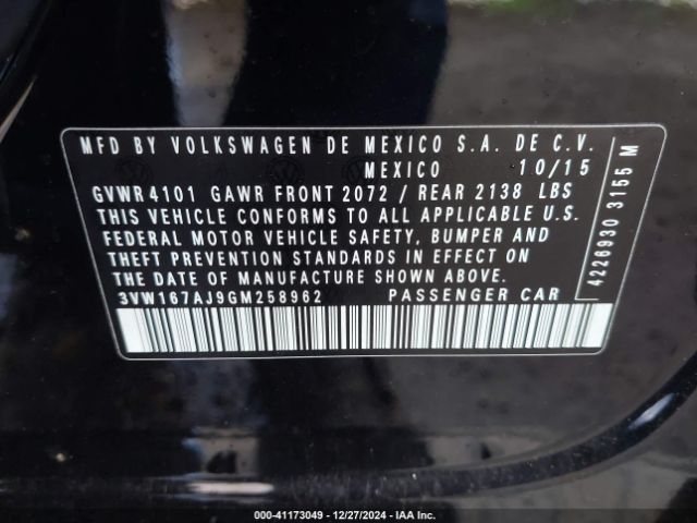 3VW167AJ9GM258962 Volkswagen Jetta 1.4t S