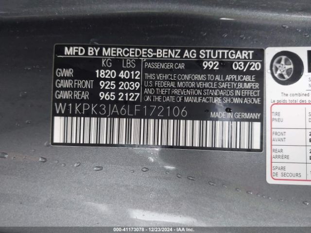 W1KPK3JA6LF172106 Mercedes-Benz Slc 300