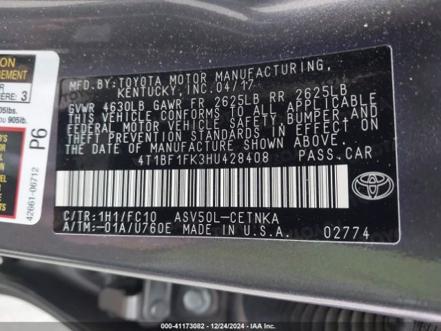 4T1BF1FK3HU428408 Toyota CAMRY LE