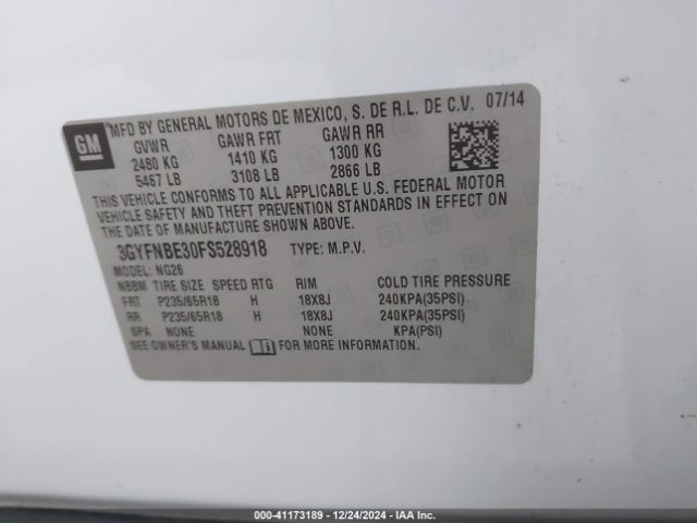 3GYFNBE30FS528918 Cadillac Srx Luxury Collection